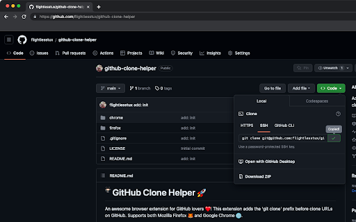 GitHub Clone Helper  from Chrome web store to be run with OffiDocs Chromium online