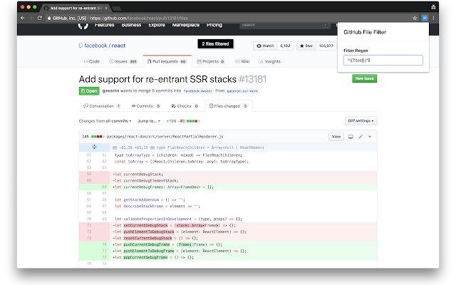 GitHub Filter  from Chrome web store to be run with OffiDocs Chromium online