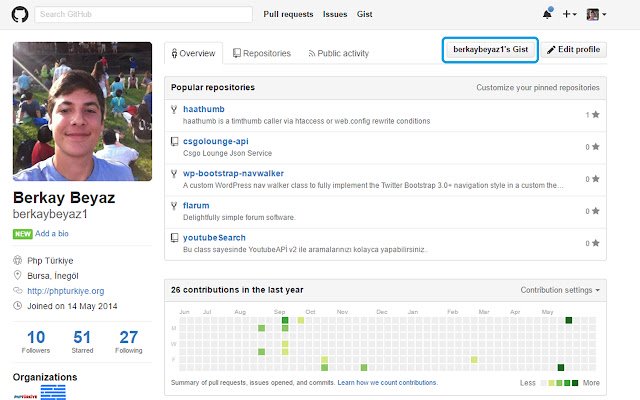 Github Gist-extensie uit de Chrome-webwinkel die met OffiDocs Chromium online kan worden uitgevoerd