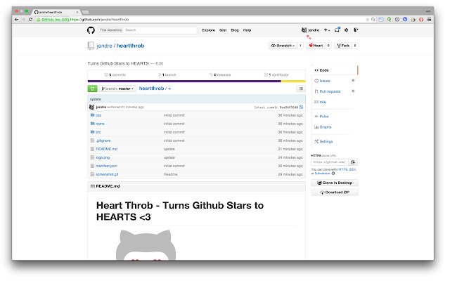 Github Heart Throb mula sa Chrome web store na tatakbo sa OffiDocs Chromium online