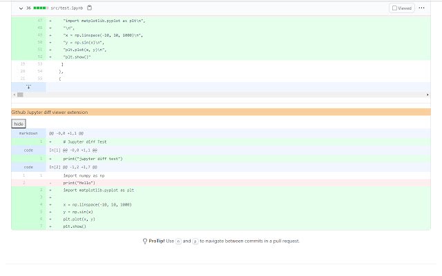 Github Jupyter diff viewer  from Chrome web store to be run with OffiDocs Chromium online