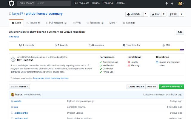 Github License Summary  from Chrome web store to be run with OffiDocs Chromium online