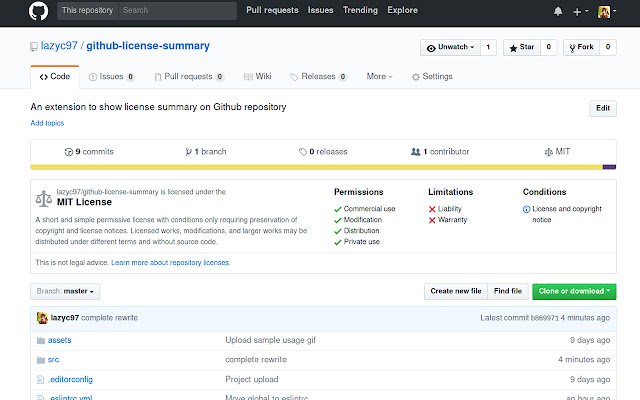 Github License Summary  from Chrome web store to be run with OffiDocs Chromium online