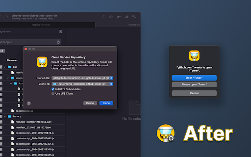 GitHub Open in Tower  from Chrome web store to be run with OffiDocs Chromium online