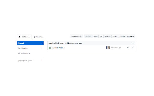 GitHub Open Notifications mula sa Chrome web store na tatakbo sa OffiDocs Chromium online