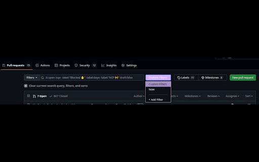 GitHub PR Custom Filter  from Chrome web store to be run with OffiDocs Chromium online