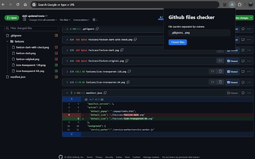 GitHub PR files checker  from Chrome web store to be run with OffiDocs Chromium online