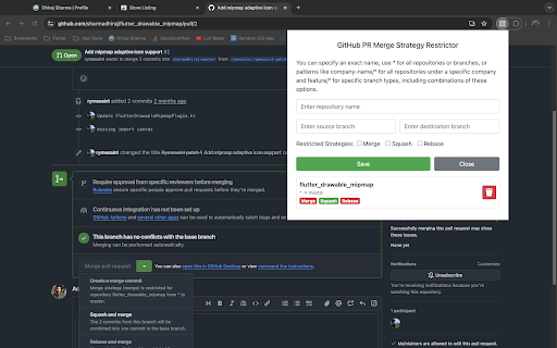 GitHub PR Merge Strategy Restrictor  from Chrome web store to be run with OffiDocs Chromium online