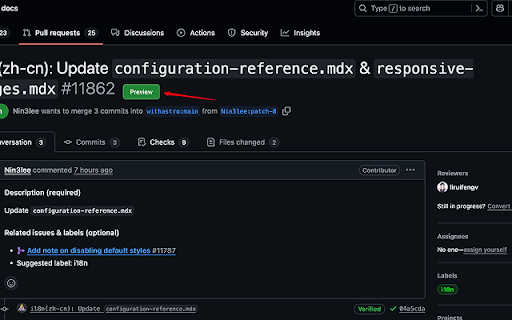 GitHub PR Preview  from Chrome web store to be run with OffiDocs Chromium online