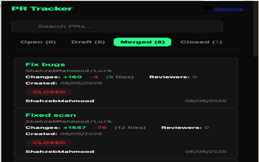 GitHub PR Tracker  from Chrome web store to be run with OffiDocs Chromium online