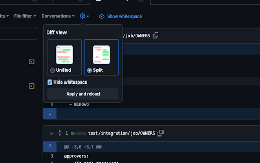 GitHub PR Whitespace Hider  from Chrome web store to be run with OffiDocs Chromium online