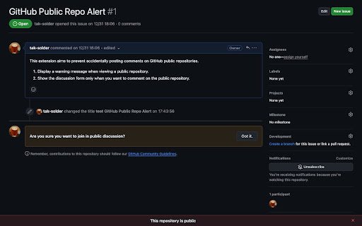 GitHub Public Repo Alert  from Chrome web store to be run with OffiDocs Chromium online