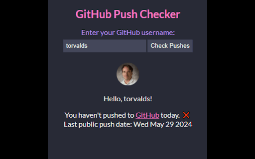 GitHub Push Checker  from Chrome web store to be run with OffiDocs Chromium online