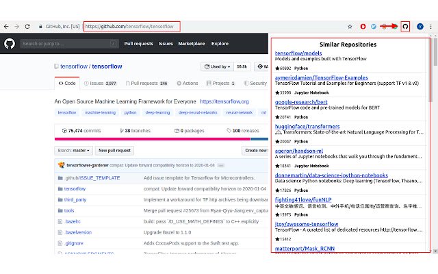 GitHub similar repository suggestions  from Chrome web store to be run with OffiDocs Chromium online