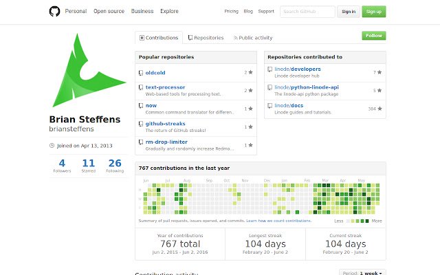 GitHub Streaks uit de Chrome-webwinkel om te worden uitgevoerd met OffiDocs Chromium online