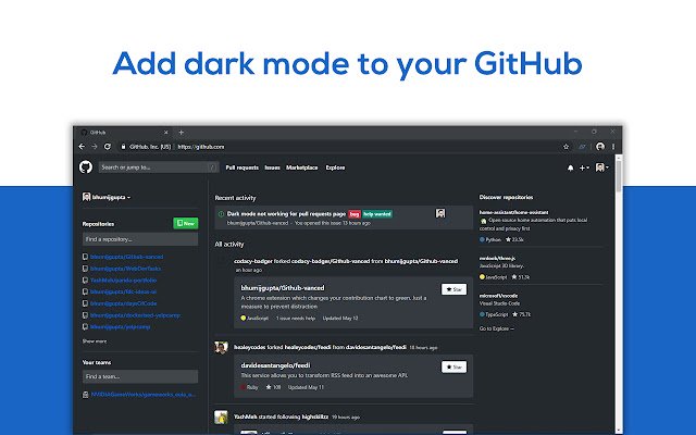 Github Vanced  from Chrome web store to be run with OffiDocs Chromium online