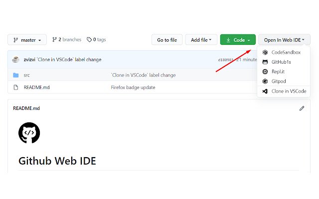 ক্রোম ওয়েব স্টোর থেকে GitHub ওয়েব IDE অনলাইনে OffiDocs Chromium এর সাথে চালানো হবে