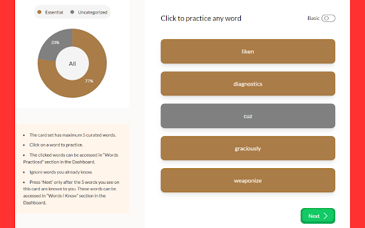 Glibzter Immersive English Vocabulary Builder  from Chrome web store to be run with OffiDocs Chromium online