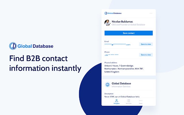 GlobalDatabase: B2B Emails Sales Automation from Chrome web store to be run with OffiDocs Chromium ອອນ​ໄລ​ນ​໌