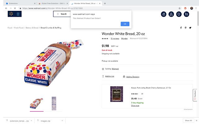 Gluten Free Extention  from Chrome web store to be run with OffiDocs Chromium online