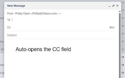 Gmail Auto Open CC  from Chrome web store to be run with OffiDocs Chromium online