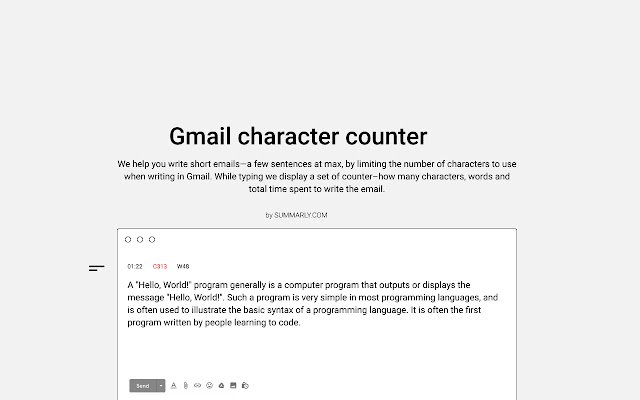 Gmail character counter  from Chrome web store to be run with OffiDocs Chromium online