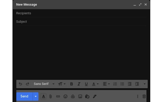 GMail Dark mode Compose da Chrome Web Store para ser executado com OffiDocs Chromium online