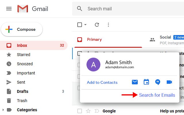 Gmail Emails for Contact mula sa Chrome web store na tatakbo sa OffiDocs Chromium online