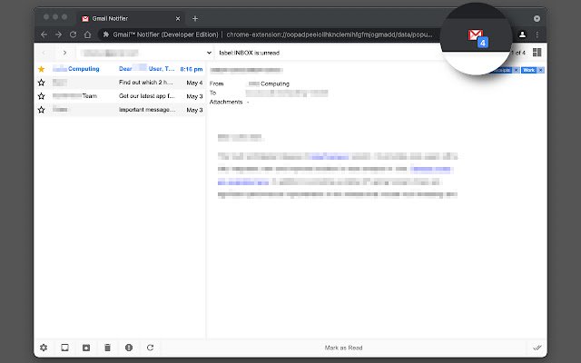 Trình thông báo Gmail™ (Phiên bản dành cho nhà phát triển) từ cửa hàng Chrome trực tuyến sẽ được chạy với OffiDocs Chromium trực tuyến
