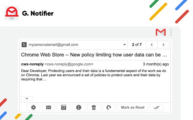Narzędzie do powiadamiania Gmail Notifier ze sklepu internetowego Chrome, które można uruchomić z OffiDocs Chromium online