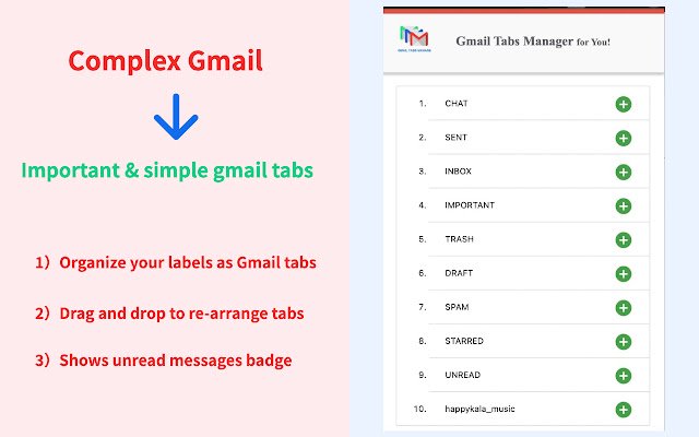 Gmail Tabs Manager  from Chrome web store to be run with OffiDocs Chromium online