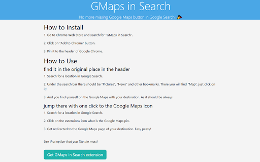 GMaps in Search  from Chrome web store to be run with OffiDocs Chromium online