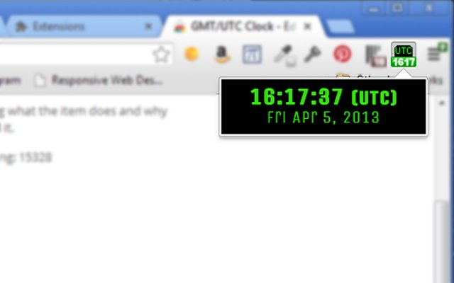 GMT/UTC Clock  from Chrome web store to be run with OffiDocs Chromium online