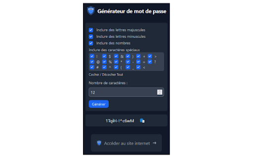Générateur de mot de passe  from Chrome web store to be run with OffiDocs Chromium online Générateur de mot de passe  from Chrome web store to be run with OffiDocs Chromium online