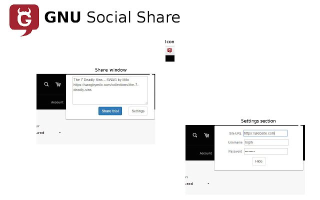 Chrome ウェブストアからの GNU Social Share を OffiDocs Chromium オンラインで実行