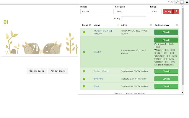 Godzinyotwarcia  from Chrome web store to be run with OffiDocs Chromium online