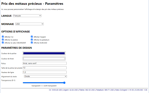 Gold Silver Platin Palladium Prices  from Chrome web store to be run with OffiDocs Chromium online