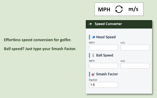 Golf Speed Converter  from Chrome web store to be run with OffiDocs Chromium online