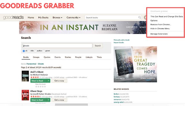 Goodreads grabber از فروشگاه وب Chrome برای اجرا با OffiDocs Chromium به صورت آنلاین