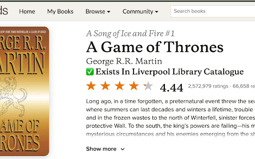 Goodreads Library Checker  from Chrome web store to be run with OffiDocs Chromium online