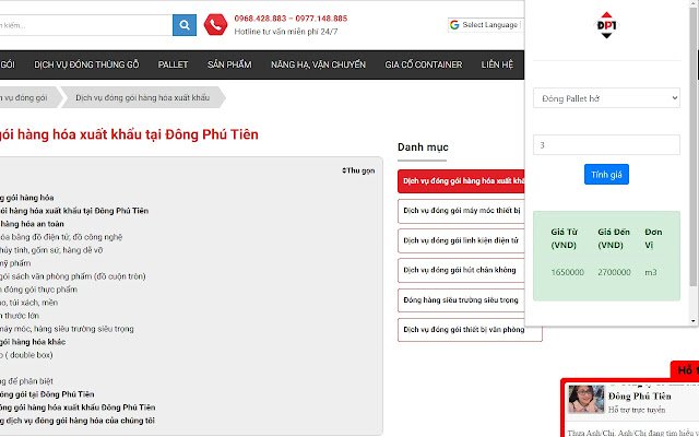 El servicio de embalaje de mercancías Dong Phu Tien de Chrome web store se ejecutará con OffiDocs Chromium en línea