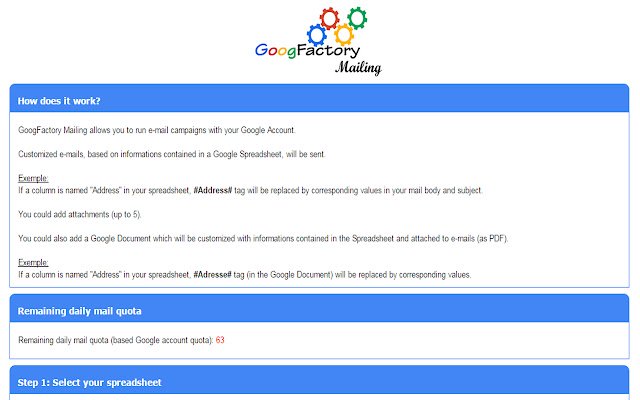 GoogFactory Mailing depuis la boutique en ligne Chrome doit être exécuté avec OffiDocs Chromium en ligne