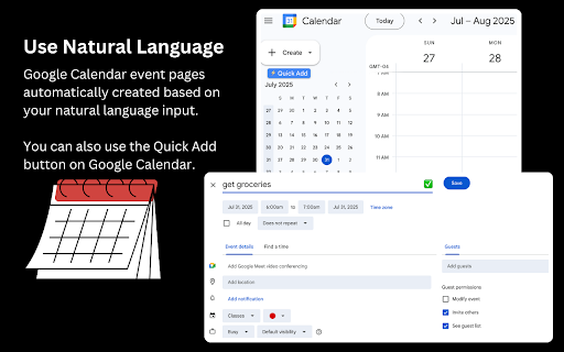 Google Calendar Natural Language Input from Chrome web store to be run with OffiDocs Chromium online Google Calendar Natural Language Input from Chrome web store to be run with OffiDocs Chromium online
