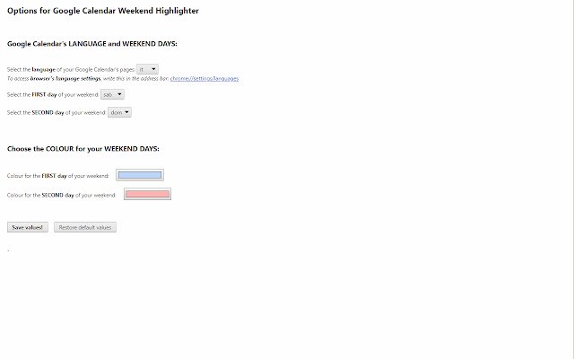 Google Calendar Weekend Highlighter من متجر Chrome الإلكتروني ليتم تشغيله مع OffiDocs Chromium عبر الإنترنت