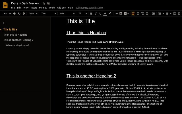 Google Docs In Dark da Chrome Web Store será executado com o OffiDocs Chromium online