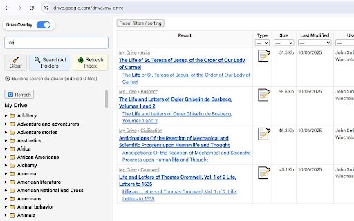 Google Drive Search Overlay  from Chrome web store to be run with OffiDocs Chromium online