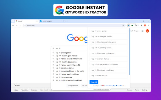 Google Instant Keywords Extractor  from Chrome web store to be run with OffiDocs Chromium online