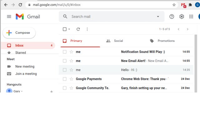 Chrome ウェブストアからの Google Mail 通知音を OffiDocs Chromium online で実行する