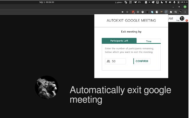 OffiDocs Chromiumオンラインで実行されるChromeウェブストアからのGoogle Meet自動終了