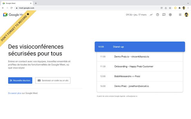 Google MeetNão se esqueça de gravar ◉ na Chrome Web Store para ser executado com OffiDocs Chromium online